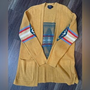 Pendleton Mustard Cardigan with Patterned Sleeves